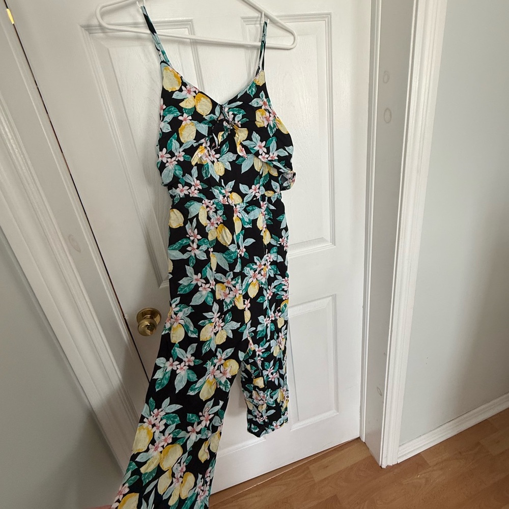 Design Lab Lord & Taylor Black Lemon floral jumpsuit